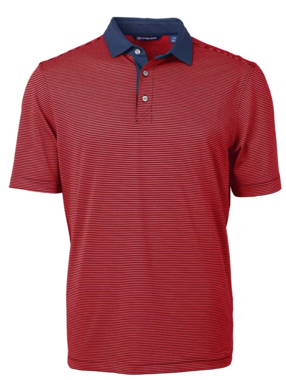 Cutter & Buck Red Micro-Striped Polo with Navy Collar